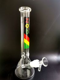 Delicate 10 inch Thick Glass Water Bong Beaker Hookah Decorated with Beautiful Patterns for Smoking Pipes