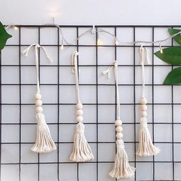 Decorative Objects & Figurines 4pcs Restaurant With Tassels Door Farmhouse Rustic Cafe Wall Hanging Window Car Wedding Office Wooden Beads S