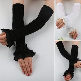 Knee Pads Elbow & Fashion Women Elastic Sleeve Driving Gloves Long Fingerless Ice Silk Lace Arm Mittens Covered Summer Sunscreen GloveElbow