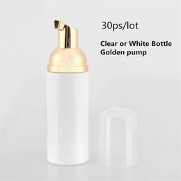 30ps 60ml Plastic Foam Pump Bottle Refillable Empty Cosmetic Bottle lashes Cleanser Soap Dispenser Foam bottle with golden T200819