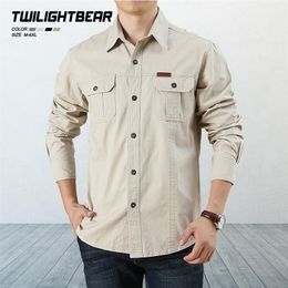 Pure Cotton Casual Shirt Men Oversize Loose Long Sleeve Cargo s Men's Clothing High Quality Solid Tooling 6XL A388 220401