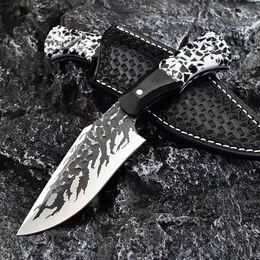 Special Offer R7107 Survival Straight Hunting Knife 9Cr18Mov Drop Point Blade Full Tang Wood with Resin Handle Fixed Blades Knives with Leather Sheath