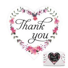 Gift Wrap 1inch Heart Thank You Stickers Floral Wedding Festival Party Favours Paper Sticker Envelope Package Seal Label Sticke 50-500pcs