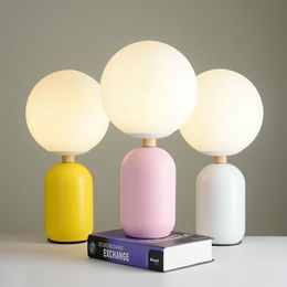 Table Lamps Colour Macaron Bedroom Bedside Lamp Nordic Style Study Decoration Glass Ball Living Room LampTable