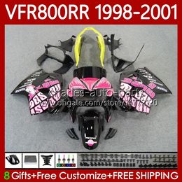 Body Kit For HONDA Interceptor VFR 800RR 800 CC RR VFR800RR 1998 1999 2000 2001 Bodywork 128No.79 VFR-800 800CC VFR800R 98-01 VFR800 RR 98 99 00 01 Black pink Fairing