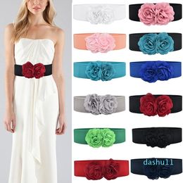 Belts Vintage Chiffon Flower Waist Belt For Women Elastic Wide Waistband Ladies Dress Coat Sweater Decorative Waistband Belts