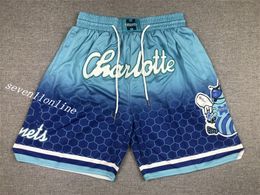 2022 New City Style Men's Team Basketball Short Fan's Charlotte City Version Blue Sport Stitched Shorts Hip Pop Pants With Pocket Zipper Sweatpants In Size S- 2XL