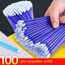 100 PcsLot 05mm Gel Pen Erasable Pen Refill Rod Set Blue Black Ink Shool Washable Handle Writing Stationery 220714