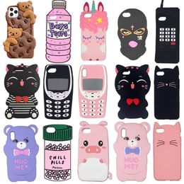 Custodie in silicone morbido 3D alla moda per iPhone 14promax 14Pro 14 13 12 Pro Max SE2020 7 8 Plus 14Plus XR XS Max Cartoon Cat Pig Ice Copertura