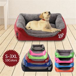 S-3XL Fleece Dog Bed Paw Pattren Waterproof Bottom Pet Sofa Mat Warm Dog Beds For Large Dogs Dropshipping cama perro 201225