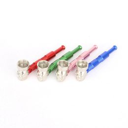 Colorful Mini Aluminium Alloy Skull Filter Pipes Dry Herb Tobacco Handpipes Removable Smoking Silver Screen Cigarette Holder High Quality DHL Free