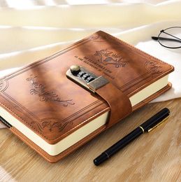 200 pages A5 retro password book with lock diary thickened creative hand ledger student notepad stationery notebook binder 220713