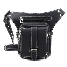 Black Leather Waist Bag for Women Steampunk Retro Rock Gothic Chest Bags Pack Female Leg Bag Victorian Style