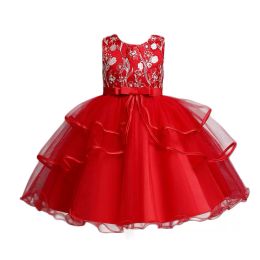 Girl Princess Wedding Ball Gown Child Christmas Party Dresses Performance Elegant Bowknot Pompous Kids Tulle Dresses Embroider Birthday Dress Vestido Wear