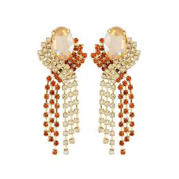 Fashion Champagne Rhinestones Dangle Earrings Oversize Long Tassel Crystal Earrings for Women Statement Jewelry Gift
