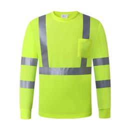 Hi Vis Long Sleeve t Shirt Hi Vis Work Reflective Safety Long Sleeve Polo t-Shirt EN20471 Class3 T220808