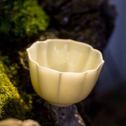Cups Saucers Handmade rice topaz porcelain thin Tyre household single ceramic flower-shaped Kuikou cup tea cup simple and elegant master