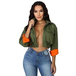 Women's Jackets A&BHelenss Long Sleeve Parkas Cropped Coat Army Green Ruched Bomber Denim Jacket WomenWomen's