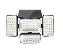 solar motion sensor wall lamp 242led 4 heads wide angle Outdoor security garage light 6000K 3 modes