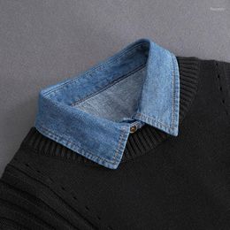 Bow Ties Unisex Autumn Washed Denim Cotton Fake Collar Button Down Detachable Lapel Half Shirt Blouse Sweater Clothing Fier22
