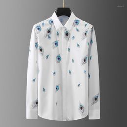 Men's Casual Shirts Peacock Feather Print Men High Quality Long Sleeve Luxury Business Dress Social Party Formal Slim Shirt