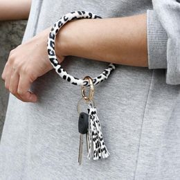 Keychains Fashion Wrist Bracelet Portable Key Chain PU Tassel Leopard Decorative Pattern Keyring Pendant Party Gift Miri22
