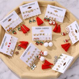 Dangle & Chandelier Christmas Earrings Girls Women Snowman Bells Gold Colour Geometric Star Moon Heart Crystal Set Fashion JewelryDangle Kirs