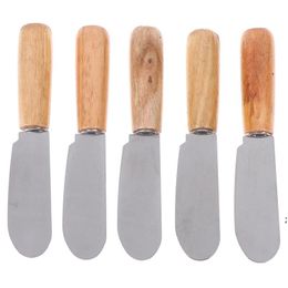Stainless Steel Cutlery Butter Spatula Wood Butter Knife Cheese Dessert Jam Smear Knife Portable Travel Party Knife Breakfast Tool ZZA12816