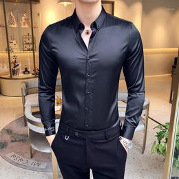 High Grade Mens Dress Shirts Long Sleeve Black Casual Shirt Slim Fit Male Business Social Office Formal White Blouse Solid Colour Men's