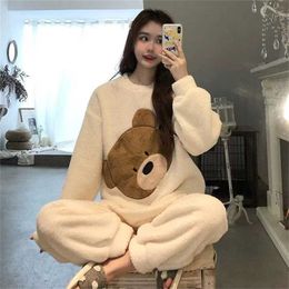 QWEEK Pyjama Woman Winter Velvet 2 Piece Set with Pants Pyjama Pour Femme Kawaii Clothes Loungewear Sleepwear Pijamas 211111