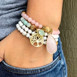 MG1471 Strand Matte Amazonite 108 Mala Necklace Womens 6 mm Crystal Howlite Mala Beads Rose Quartz Charm Meditation Buddhist Jewelry