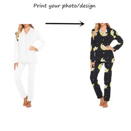 Custom Print Po Design Moon Cat Women's Long Pajama Set For Women Custom Pajama Set Gifts 220621