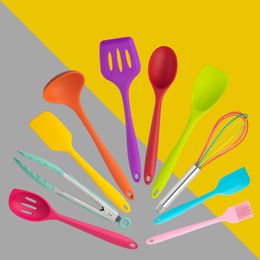 Colour Silicone Cooking Utensils 10-piece Set Non-stick Pot Silicone Kitchenware Set Environmental Protection Cooking-Shovel Tool T9I001917