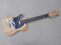 Left Hand 12 Strings Natural Wood Colour Ash Electric Guitar with Rosewood Fretboard