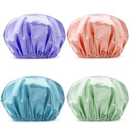 New Thick Shower Satin Hats Bath Shower Caps Hair Cover Double Waterproof Pure Color Kitchen Shower Caps Wholesale