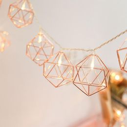 gold led string lights UK - Strings LED String Light Rose Gold Color Iron Art Geometric Hexagons Lamp For Wedding Party Home Balcony DecorLED