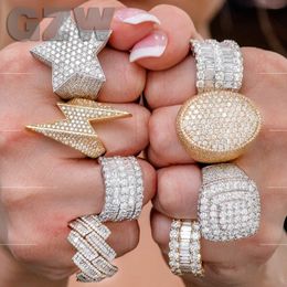 Hip Hop Cubic Zirconia Pentagram Ring Band Mens Iced Out Gold Bling Baguette Diamond Rings For Women Men Boyfriend Boyfreing Weddiing Bijoux esthétique Bijoux Cadeaux