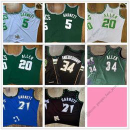 Authentic Stitched Retro Basketball Jerseys Garnett Allen 21 Kevin Antetokounmpo 20 Ray 34 Giannis Blue White Black Green Grey Size S--XXXL