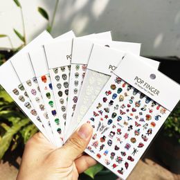 10pcs Halloween Nail Art Sticker Skull Bone Clown Pumpkin Sliders Snake Anime Cartoon Spider Decals Manicure Decortion WG660-677