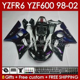 Body Kit For YAMAHA YZF R6 R 6 98-02 YZFR6 98 99 00 01 02 Bodywork 145No.98 YZF 600 CC YZF-600 Frame YZF-R6 YZF600 600CC 1998 1999 2000 2001 2002 ABS Fairings blue flames blk