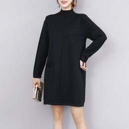 Casual Dresses Plus Size 2022 Fall Winter Women's Mini Knit Dress Elegant Fashion Turtleneck Long Sleeve Loose Solid Ladies