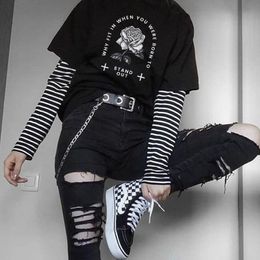 Gothic Vintage Cartoon Black Print Big Size Tops Hip Hop Harajuku Summer Fashion Women Punk Short Sleeve Casual T-shirt