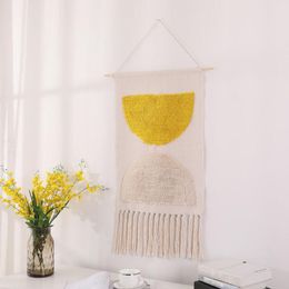 Tapestries Nordic Ins Cotton And Linen Woven Tassel Tapestry Living Room Study Bedroom Cloth Wall Hanging Bedside DecorationsTapestries Tape