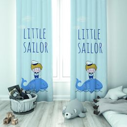 Curtain & Drapes Cute Tiny Sailor And Whale Friend Baby Boy Kids Room Special Design Canopy Hook Button Blackout Jealous Window Bedroom