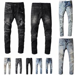 Jeans Mens Designer Jean Distressed Ripped Biker Slim Fit Motorcycle Bikers Denim For Men s Fashion Mans Black Pants pour hommes