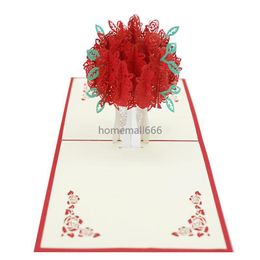 Rose Pop-up Engraving Card 3D Creative Greeting Cards Romantic Red Flower Handmade Card Valentines Day Gift Card Customized AA