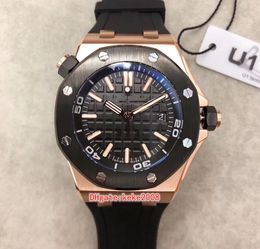 5 colors U1F Men Sport watches 15703ST.OO.A002CA.01 15703 Rose Gold Stainless Rubber Bands Strap transparent back Automatic mechanical mens watch wristwatches