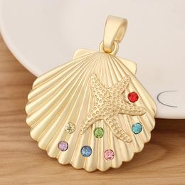 jewellery making wholesalers Australia - Pendant Necklaces Pieces Matte Gold Large Seashell Scallop Shell & Starfish Rhinestone Charms Pendants For Necklace Jewellery Making 65x