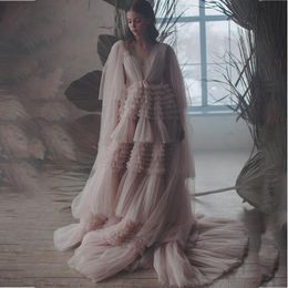 Romantic Pregnancy Photoshoot Wraps Dresses Babyshower V Neck A Line Maternity Gown for Photography Tiered Skirts Women Dress