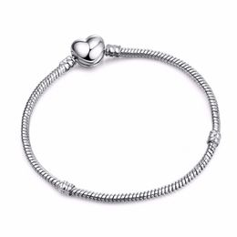 925 Sterling Silver Charms Heart Bangle Clasp Snake-Bone Chain Bracelet Heart Snake Beads Original Fit Pandora Bracelet Jewellery Making DIY Gift